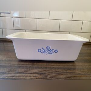 Vintage Corning Ware Bread Pan with Blue Floral Design